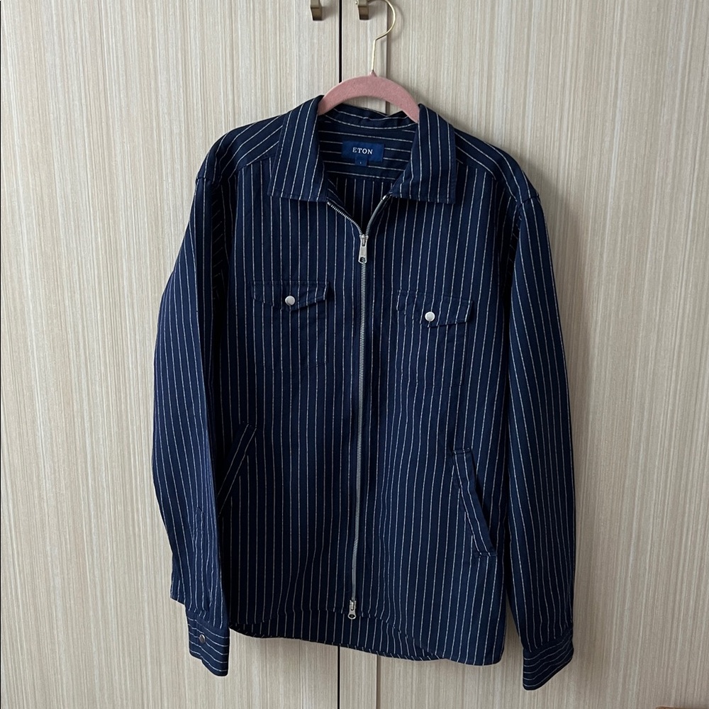 Eton Navy/ White Pinstripe Shirt Jacket